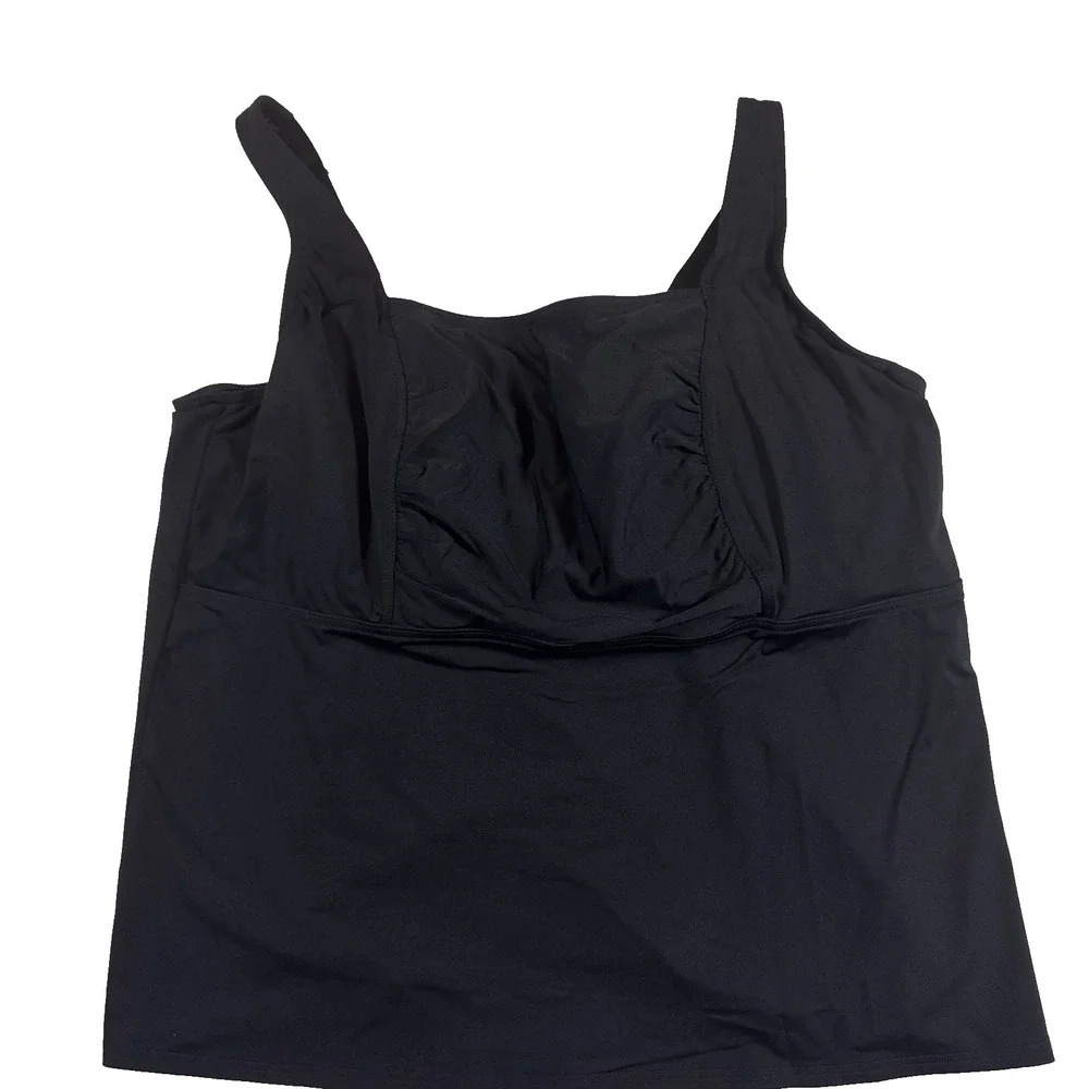 LANDS' END Tankini Top Women's 24W Black Square Neck‎ Underwire Swimsuit